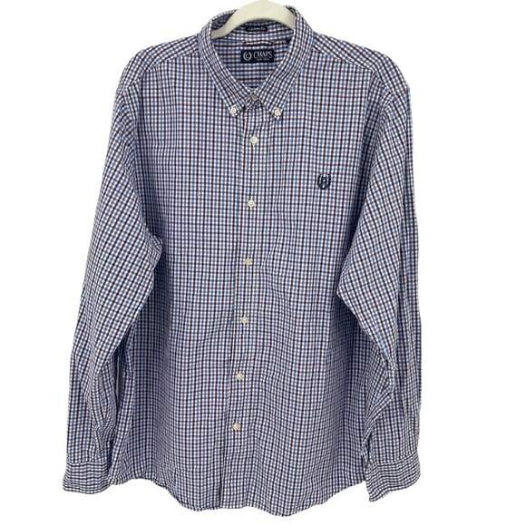 Chaps Mens Button Down Shirt Custom Fit Blue Brown Plaid Long Sleeve Size XL - Picture 1 of 9
